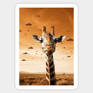Selfie of Funny Giraffe And Aliens UFO Sticker
